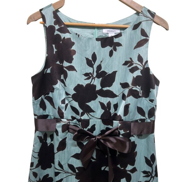 Dressbarn Green Brown Floral Lined Satiny Finish Sheath Dress Size 10 - Picture 2 of 5